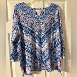 Alfred Dunner Women's Blue and Purple Geometric Tunic